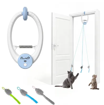 Productafbeelding van Interactief kattenspeeltje, USB oplaadbaar, deurmuis met stuiterfunctie, 24,1 x 13,8 x 6,6 cm, wit