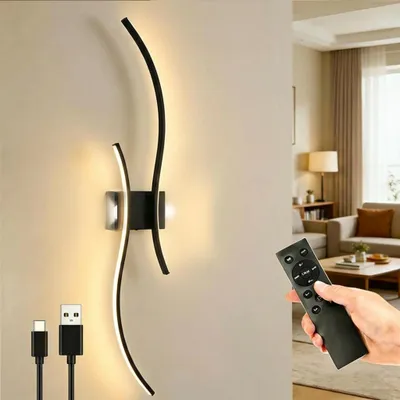 Produktbild von 1x Kabellose Akku Wandleuchten 100CM, 10000mAh USB-C Wiederaufladbare LED Wandlampe Schwarz, Schlafzimmer Wohnzimmer Deko Lampe wand mit fernbedienung