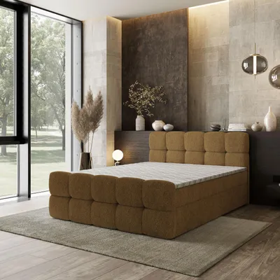 Produktbild von Masseno Boxspringbett BRUME 160x200 cm Komplett-Set mit Bonell Matratze und Topper, Polsterbett mit Bettkästen -Orange, QUELLE 17