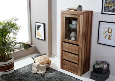 Produktbild von MASSIVMOEBEL24 Vitrine Wild-/Zerreiche 62x42x150 Tabacco brown geölt MONTREUX #322