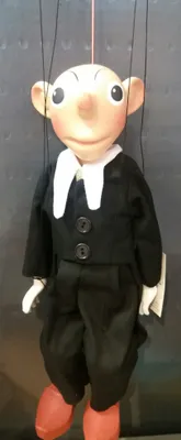 Produktbild von Handgemachte Marionette Spejbl 26 cm aus Holz, Gips, Textil mit Münsberger Rolle, historische Puppe
