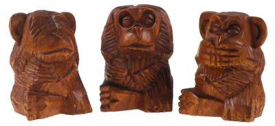 3 Weise Affen, nichts hören, sehen, sagen, Soar-Holz, ca. 10 cm rotbraun