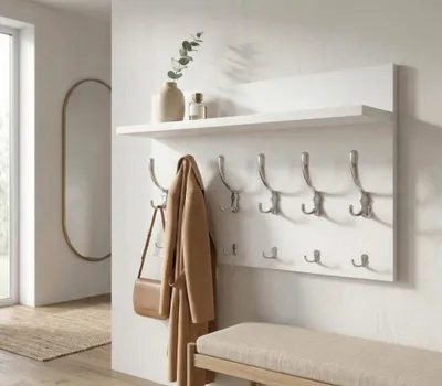 Produktbild von Garderobe Wand Weiß 100 cm mit 11 Haken und Ablage Flur Garderobenleiste modern platzsparend