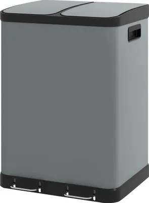 Produktbild von Doppelfach-Mülleimer, 2 x 30L, fingerabdruckresistent, Pedal, herausnehmbare Inneneimer, Grau