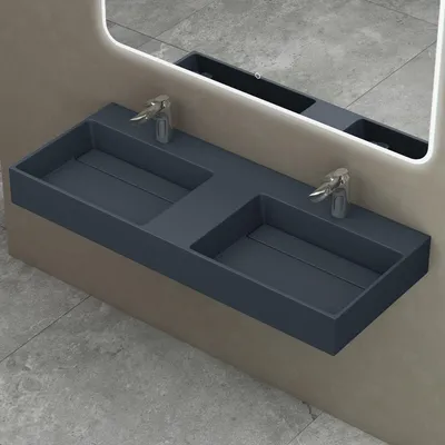 Image de doporro Double Lavabo Suspendu Gris Noir Mat 120cm Double Vasque à Poser Lave Mains Rectangulaire de Qualité pour Salle de Bain 120x48x13cm Colossum12