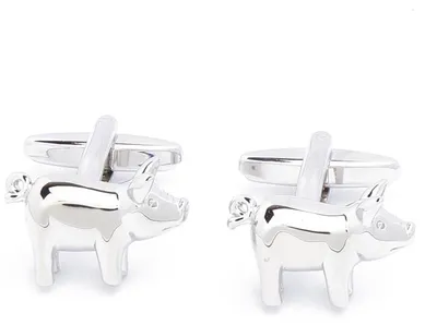 Productafbeelding van Cufflinks - Zilveren Varkens - Rhodium Gecoat