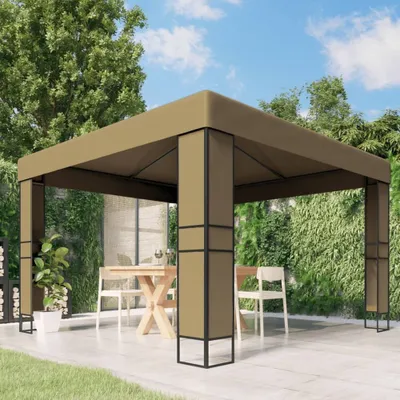 Image de Pavillon avec double toit 3x3x2,7 m taupe 180 g/m