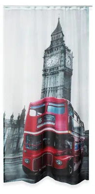 Zdjęcie produktu dla Zasłona z nadrukiem, półprzezroczysta, wzór „London”, 140 x 245 cm, zasłona z woalu, dekoracyjna