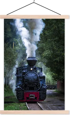 Produktbild von MuchoWow® Textilposter Eine Dampflokomotive in den grünen Wäldern 40x60 cm mit holzfarbenen Rahmen - Poster