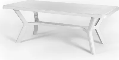 Produktbild von Rechteckiger Außentisch 200x95 cm aus Polypropylen mit gekreuzten Beinen, metallverstärkte Struktur und Öffnung für Sonnenschirm - SAMUEL - Weiß