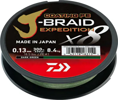 Produktbild von DAIWA J-Braid Expedition X8E, 150m, 0,18mm, 12.3kg / 27,12lbs, grün, Geflochtene Schnur, 12551-018
