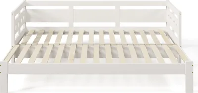 Produktbild von Flieks Tagesbett Ausziehbar, Schlafsofa Jugendbett 90x190cm/180x190cm, Funktionsbett Kinderbett Gästebett Massivholzbett, Weiß