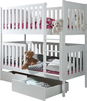 Produktbild von MIRJAN24 Etagenbett Dawid, Bett mit Bettschubladen, Hochbett, Jugendzimmer Möbel, Jugendbett (Farbe: Weiß, Größe: 80x180)
