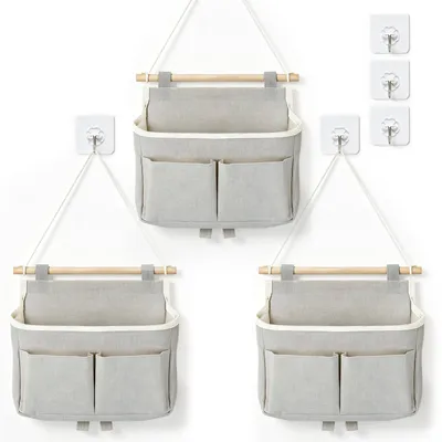 Hängender Organizer 3er-Set, 25x27x6 cm, grau, mit Haken und Seilen