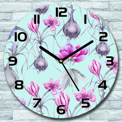 Produktbild von Wanduhr aus Glas Rund fi 30 Krokusblüten rosa Quarz Deko Schlafzimmer Büro