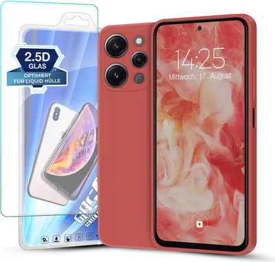 Produktbild von Hülle für Xiaomi Redmi 12 mit 9H Displayglas Displayschutz Plus Case Cover Bumper Silikon Softgrip Schutzhülle Farbe: Rot