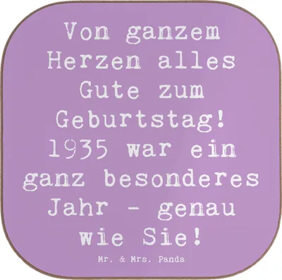 Produktbild von Mr. & Mrs. Panda Untersetzer für Gläser Spruch 1935 Geburtstag - Lavendeltraum - Geschenk, Geburtstagsjahr, Happy Birthday, Geburtstagswünsche, Coaster, Holzuntersetzer