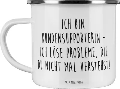 Produktbild von Mr. & Mrs. Panda Emaille Tasse Spruch Kundensupporterin Heldin - Weiß - Geschenk, Kommunikation, Pott, Outdoor, Geduld, Beruf, Problemlösung, Kundenbetreuung, Berufsliebe