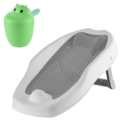 Immagine prodotto di Set Relaxdays per il bagnetto del bambino, con bacinella per lo shampoo, senza lacrime, supporto da bagno antiscivolo, dimensioni: 19x51,5x30 cm, materiale: PP/TPE, colore: grigio