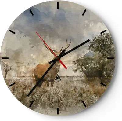 Produktbild von Wanduhr - Rund - Glasuhr - rotwild natur - 30x30cm - Schleichendes Uhrwerk - Lautlos - zum Aufhängen bereit - Dekoration Modern - Wanddekoration aus Glas - C3AR30x30-3465