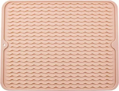 Produktbild von Abtropfmatte aus Silikon für die Küchentheke, umweltfreundliche, schnell trocknende Abtropfmatte, leicht zu reinigende, vielseitig verwendbare Abtropfmatte, hitzebeständiger Untersetzer, 40,6 x 30,5 cm, Rosa