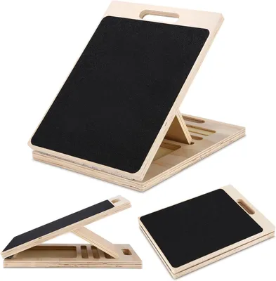 Produktbild von Tragbares Balance-Board aus Holz, 5-fach verstellbar, rutschfest, zur Dehnung der Wadenmuskulatur und Gleichgewichtstraining für Erwachsene