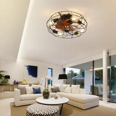 Image de Intérieur Low Profile 20 Inch Industrial 7 Blades Télécommande Ventilateur de plafond avec ampoule de lumière