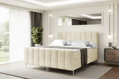 Produktbild von ALTDECOR Boxspringbett mit Silber Füßen, Matratze und Lattenrost, Topper, Fußteil, Polsterbett mit Bettkasten, Bett mit Stauraum H4-Matratze, Doppelbett - OTTA-FS-Z - 180x200 - Beige Casablanca
