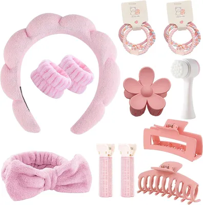 Produktbild von Haarband und Make-up Set 16-teilig, für Skincare, rosa, weiches Material