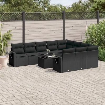 Produktbild von 11-tlg. Garten-Sofagarnitur mit Kissen Schwarz Poly Rattan 3220694