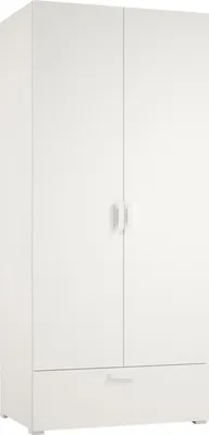 Produktbild von Dmora Kleiderschrank 2 Türen Vitrine 80x180h cm Weiß, 1 Schublade Kleiderstange