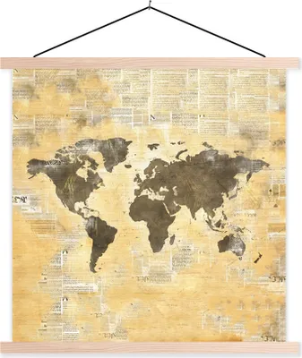 Produktbild von MuchoWow® Textilposter Weltkarte - Aquarell - Vintage 120x120 cm mit holzfarbenen Rahmen - Textil-Poster