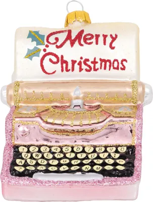 Produktbild von Greengate Anhänger Glas Schreibmaschine Merry Xmas pale pink 9cm