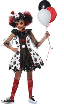 Immagine prodotto di Terrificante costume da clown per bambine Costume di Halloween nero-bianco-rosso -