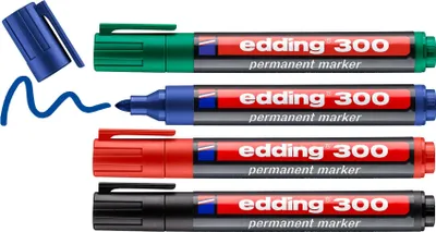 Produktbild von Edding 300-E4, 4 Stück(e), Schwarz, Blau, Grün, Rot, Rund, 3 mm
