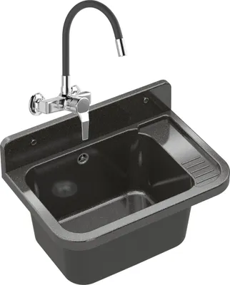 Produktbild von Granitan | Spüle  - 50x34 cm - Schwarz - Robustes Material - Inkl. Baterie Flex
