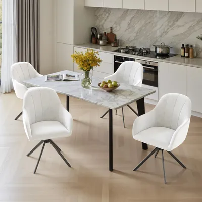 Produktbild von Hawthyhome 4-Fußstuhl,Esszimmerstühle drehbar Polsterstuhl mit Armlehne & Metallbeinen Moderner Küchenstuhl für Esszimmer, Wohnzimmer, Büro, Weiß