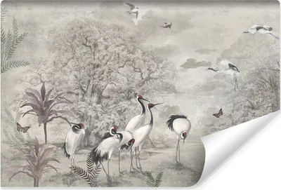 Produktbild von Muralo Vlies Fototapete KRANICHE Vögel Bäume Natur Vintage Stil Br. 400cm x Hö. 280cm