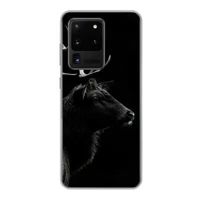 Produktbild von MuchoWow® Handyhülle Schutzhülle Hülle für Samsung Galaxy S20 Ultra Hirsch - Schwarz - Porträt - Geweih - Tiere Silikon Softcase Handy Hülle - Karteninhaber