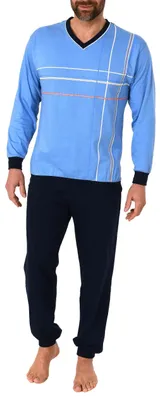 Produktbild von Eleganter Herren Pyjama Schlafanzug mit Bündchen und V-Ausschnitt ; hellblau , 58