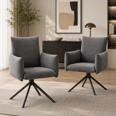 Produktbild von Flieks Esszimmerstühle (2 St.), 360° drehbarer Loungesessel, Polsterstuhl aus Samt, Essstuhl mit 4 Metallbeinen, atmungsaktives Material, grau