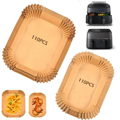 Productafbeelding van Bakpapier voor airfryer, 220 stuks, geschikt voor Philips Dual Basket, accessoires voor heteluchtfriteuse, groot/klein formaat, hittebestendig tot 220°C