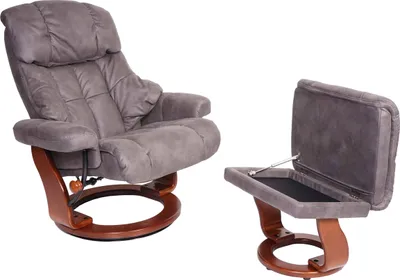 Produktbild von MCA Relaxsessel Calgary XXL, TV-Sessel Hocker, 180kg belastbar Stoff/Textil  dunkelgrau, Gestell Walnuss-Optik