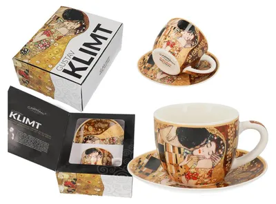 Zdjęcie produktu dla filiżanka espresso 80ml ze spodkiem - G. Klimt, Pocałunek (CARMANI)