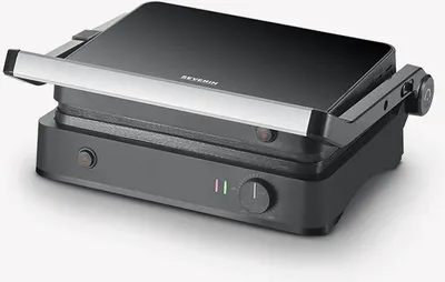 Produktbild von Severin SEVINI Lite, Kontaktgrill für Fleisch, Fisch & Gemüse, Keramikbeschichteter Sandwich-Maker, Indoor-Grill bis zu 220°C, 1.800W, schwarz, KG 2398