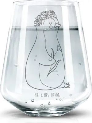 Produktbild von Mr. & Mrs. Panda Glas Pinguin Blumen - Transparent - Geschenk, Saftglas, Blumenkranz, Geschenkidee, Ziele, Selbstliebe, Trinkglas, Tumbler, Wasserglas, Wunderschön