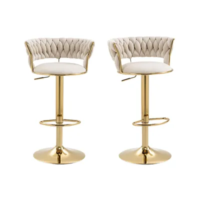 Produktbild von LVHOM 2er Set Barhocker Barstuhl mit Rückenlehne, Tresenhocker Samtbezug höhenverstellbar Hocker 360° drehbar, Goldene Metallsockel, Ivory