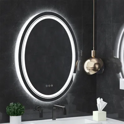 Obrázok produktu pre WISFOR LED kúpeľňové zrkadlo Okrúhle 50 × 70 cm nástenné zrkadlo Kúpeľňové zrkadlo proti zahmlievaniu pre kúpeľňu Spálňa Make-Up