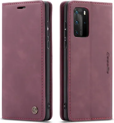 Produktbild von Huawei P40 Pro Hülle, LaimTop Retro Kunstledertasche TPU Innere, Kartenfächer, Magnetverschluss, Klapphülle mit Standfunktion Schutzhülle für Huawei P40 Pro Rot