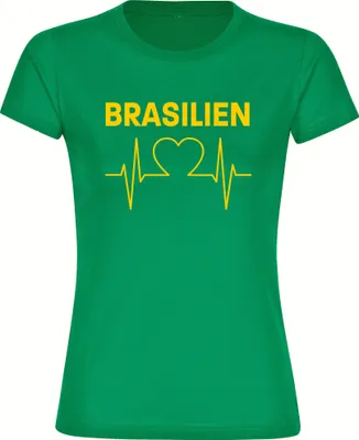 Produktbild von multifanshop Damen T-Shirt - Brasilien - Herzschlag, grün, Größe M